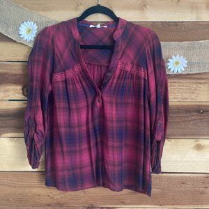 Jolt lightweight v-neck over the head flannel top, size M